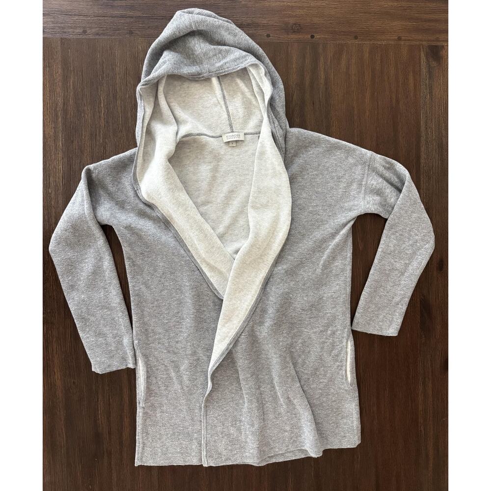 Kinross Cashmere Hooded Cardigan Sweater Womens Small Gray Open Front Knit Cozy
